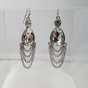 Bijou Drive crystal stone tassel silver fish hook earring